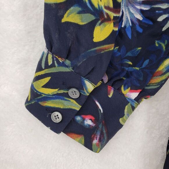 J Crew Shirt Womens XXS Petite Floral Silk Pleated Blouse Button Front K1823 - Picture 7 of 13